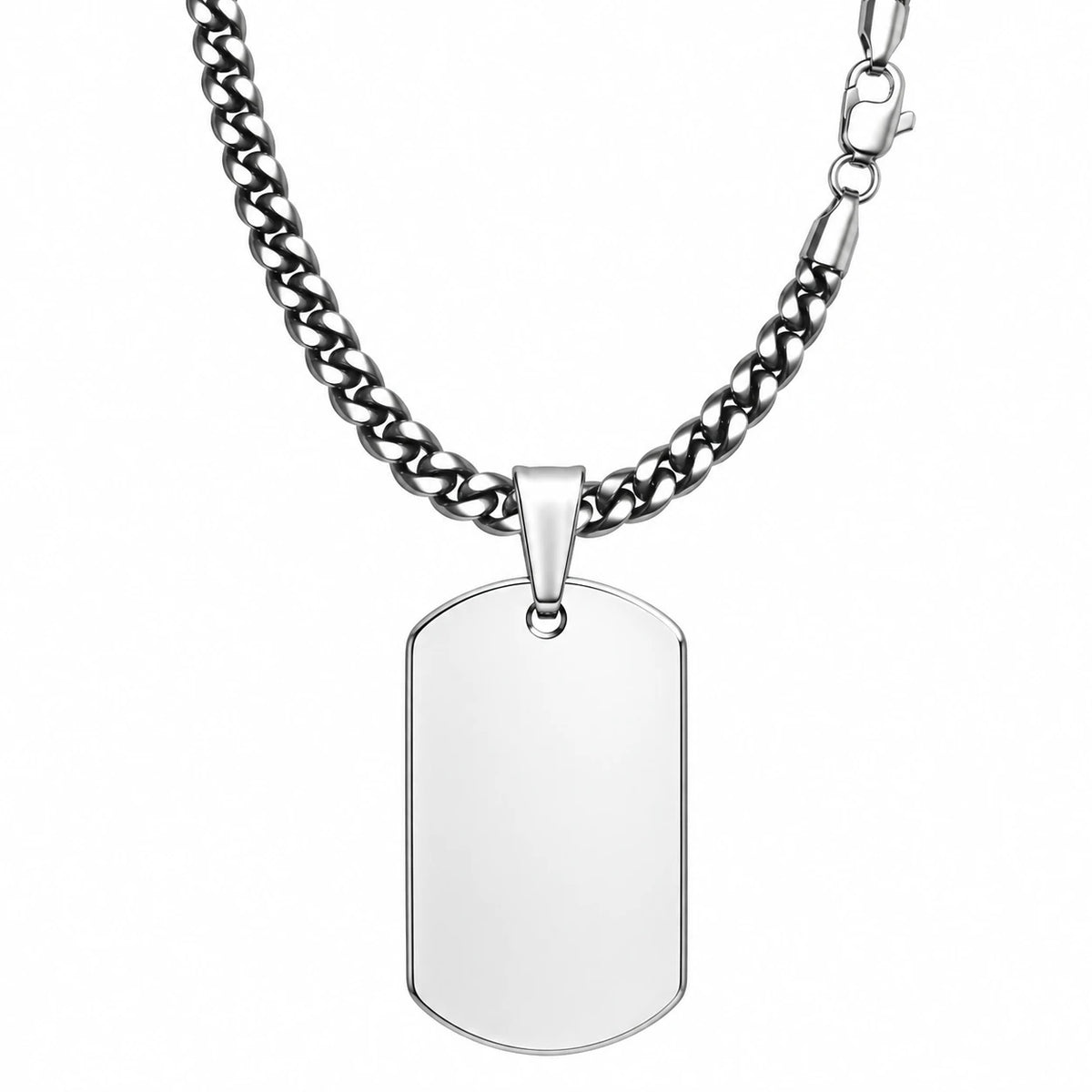 Łańcuszek Pancerka (Cuban) 3mm z nieśmiertelnikiem - Srebrny