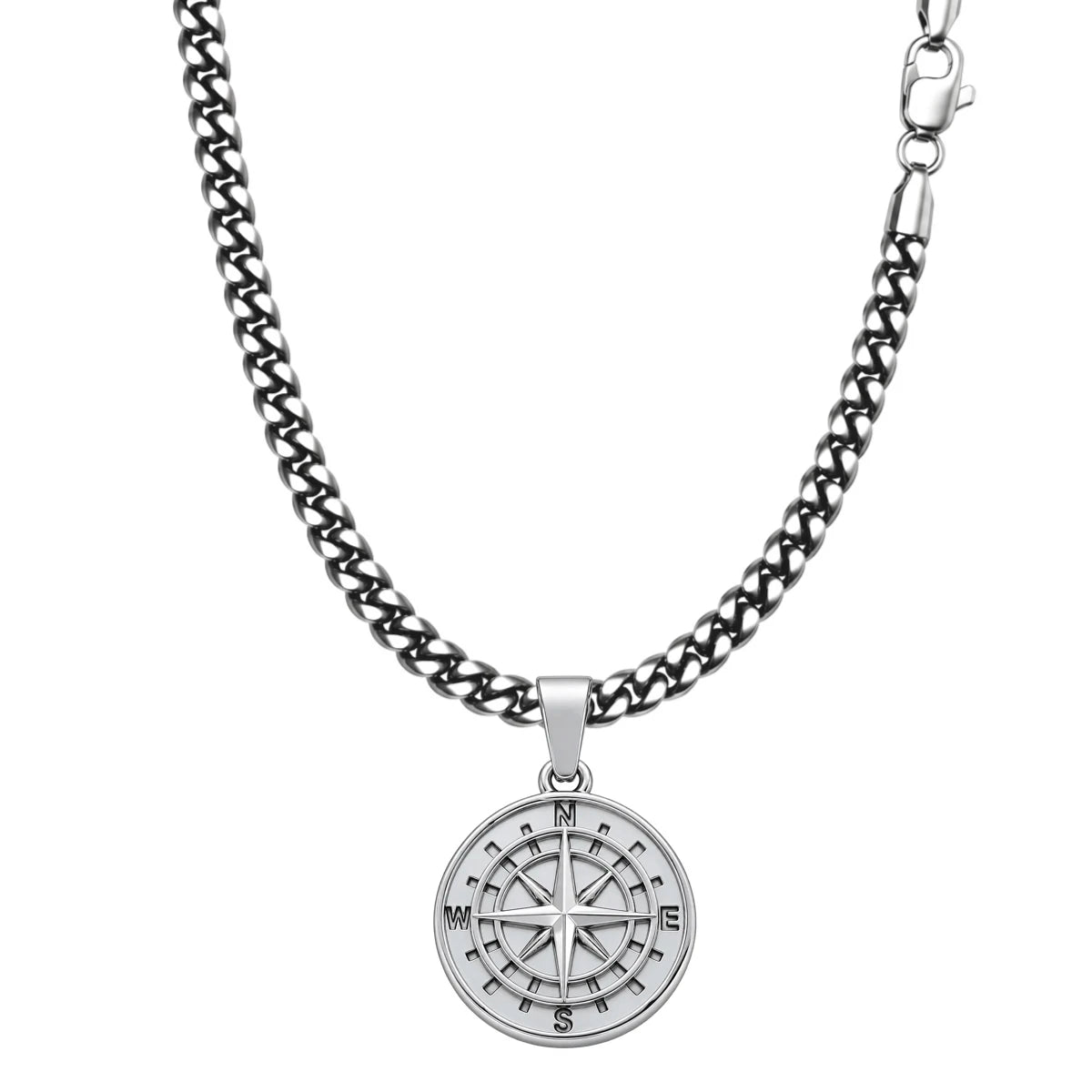 Łańcuszek Pancerka (Cuban) 3mm z kompasem - Srebrny