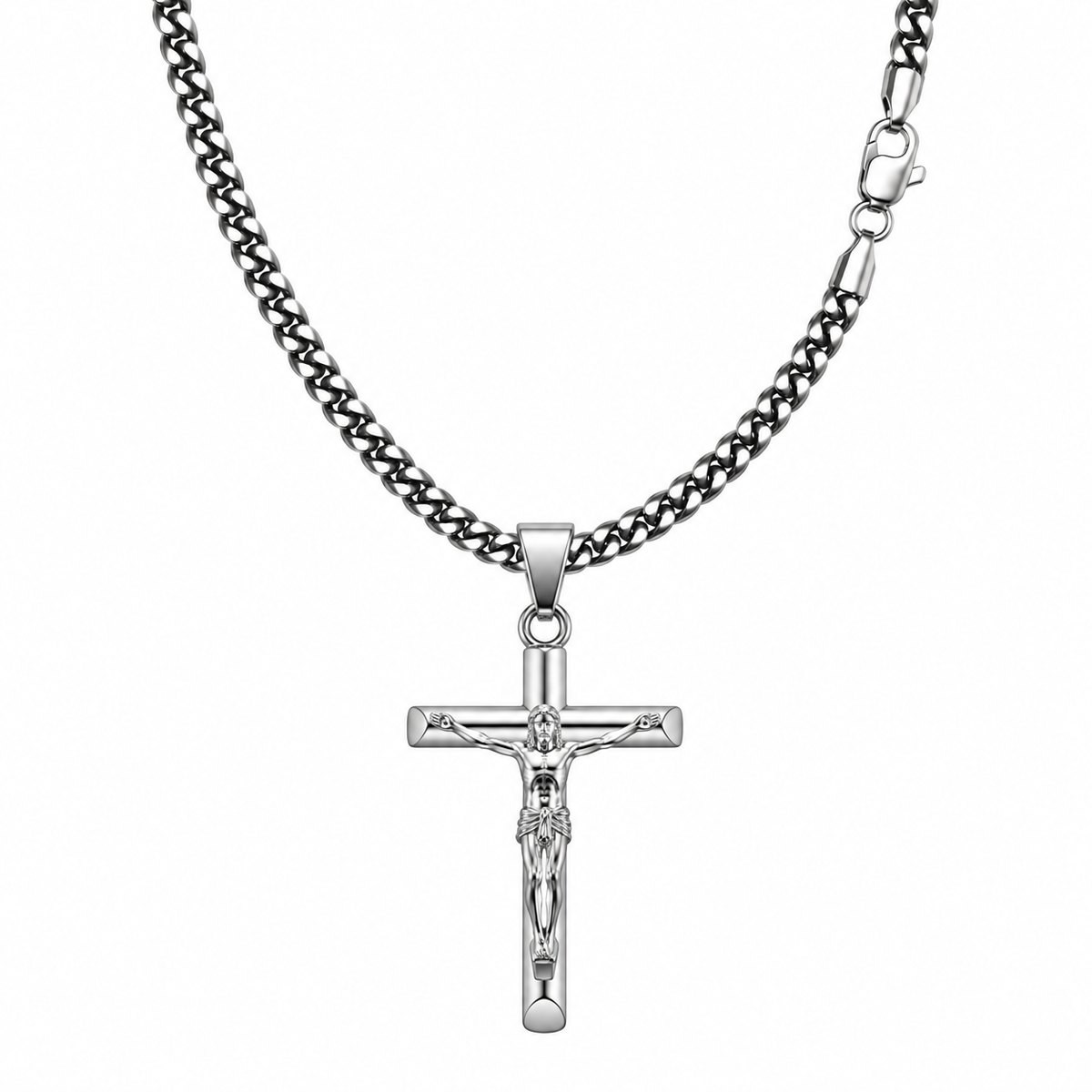 Łańcuszek Pancerka (Cuban) 3mm z krzyżykiem - Srebrny